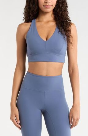 Zella Studio Luxe V-Neck Racerback Sports Bra in Blue Vintage at Nordstrom, Size X-Small