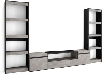 Skraut Home Skraut Home - Muebles De Sal&oacute;n Para Tv, Conjunto De Muebles Comedor, 320x186x35cm, Para Tv Hasta 80, Mueble Televisi&oacute;n, Estilo Moderno, Roble Y Negro