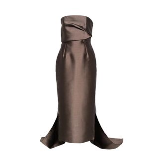 Solace London Strapless Slit Draped Gown - female - Solace London - Gowns - Brown - XS - Dresses
