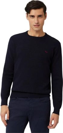 Harmont & Blaine Blauwe Crew Neck Wollen Trui - Heren - Ronde hals truien - Blauw - S - Wol - Truien & Vesten