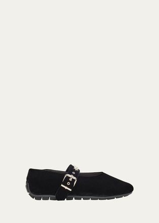 Simone Rocha Embellished Velvet Mary Jane Ballerina Flats