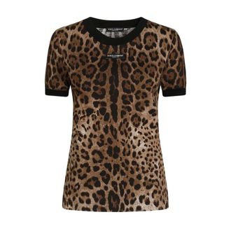 Dolce & Gabbana T-shirt in Jersey con Stampa Leopardata - - Tops - Donna - Marrone - L