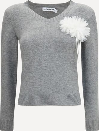 Self Portrait Wool and cashmere blend Jumper with floral corsage Female S