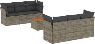 vidaXL Vidaxl - Set De Sof&aacute;s De Jard&iacute;n 7 Piezas Con Cojines Rat&aacute;n Pe Gris