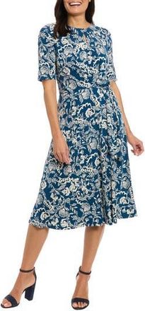London Times Elbow Sleeve A-Line Dress in Blue Opal/Stonewall at Nordstrom Rack, Size 14P