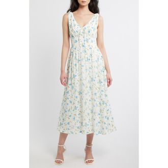 Blu Pepper Floral Print Sleeveless Midi Dress in Ivory/blue at Nordstrom, Size Medium