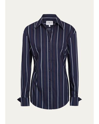 TWP The Night We Met Striped Cotton-Blend Shirt