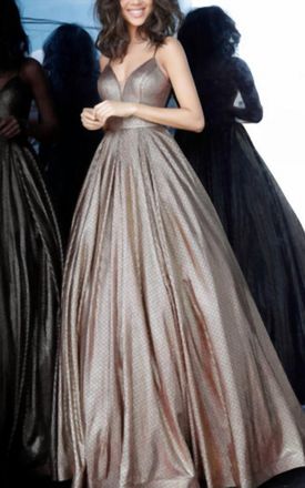 Jovani Metallic Ball Gown In Gold/wine