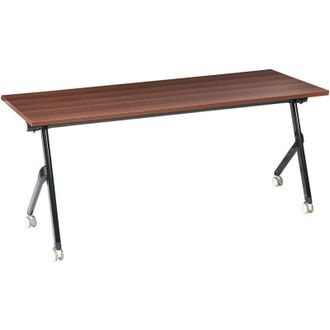Beliani Scrivania rettangolare pieghevole con rotelle portatile con struttura in metallo marrone scuro e nero 180 x 60 Bendi