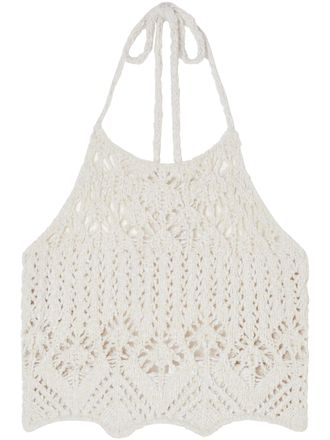 Alanui Intricate Crochet Halter Top with Scalloped Hem