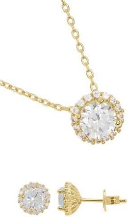 Adornia Crystal Halo Pendant Necklace & Stud Earrings Set in Gold at Nordstrom Rack