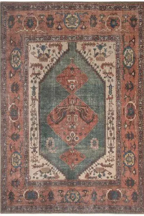 Kukoon Terracotta Distressed Bordered Medallion Non Slip WashableLow Pile Rug | Size: 240 cm x 330 cm