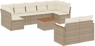 vidaXL Juego De Sof&aacute;s Jard&iacute;n Con Cojines Beige 10 Pzas Rat&aacute;n Sint&eacute;tico Vidaxl