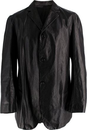Jil Sander Black Single Breasted Leather Blazer Size XL