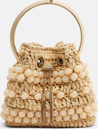 Jimmy Choo London Bon Bon Small beaded raffia bucket bag