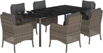 vidaXL 7 Piece Garden Dining Set with Cushions Grey Poly Rattan vidaXL