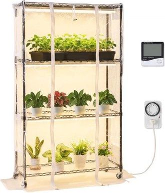 OEM Soporte Para Plantas Con Luz De Cultivo Y Cubierta De Invernadero 4 Niveles 150 Cm 180 W, Estante Para Plantas Con Ruedas, Temporizador, Higr&oacute;metro, L