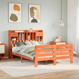 vidaXL Cama Con Estanter&iacute;a Sin Colch&oacute;n Madera Maciza Marr&oacute;n 140x200 Cm Vidaxl