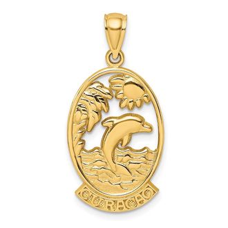 Diamond2Deal 14k Yellow Gold CURACAO Dolphin Sunset Charm