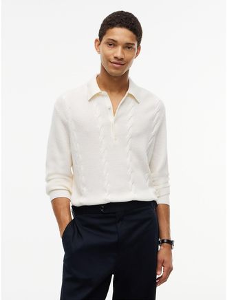 Tommy Hilfiger Mens New York Label Wool-Blend Sweater Polo - Ivory Petal - L
