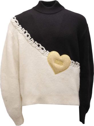 GCDS Zwart/Wit/Goud Coltrui Sweater Fw 22 - Heren - Coltruien - Zwart - S - Wol - Truien & Vesten