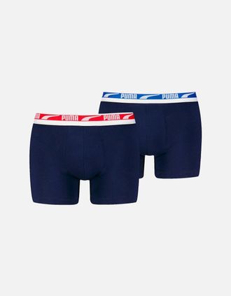 Puma Mens 2-Pack Everyday Multi Logo Boxer Briefs, Navy w/ red/blue - Size: 37/36/32