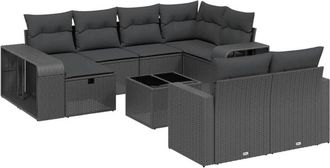 vidaXL Set De Sof&aacute;s De Jard&iacute;n 11 Pzas Y Cojines Rat&aacute;n Sint&eacute;tico Negro Vidaxl