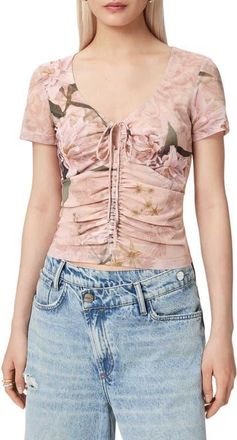 AllSaints Gabby Floral Print Mesh Top in Crystal Pink at Nordstrom, Size 12 Us