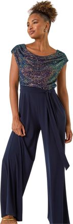 Roman Womens Sequin Bodice Cowl Neck Jumpsuit - Navy - Size 20 UK