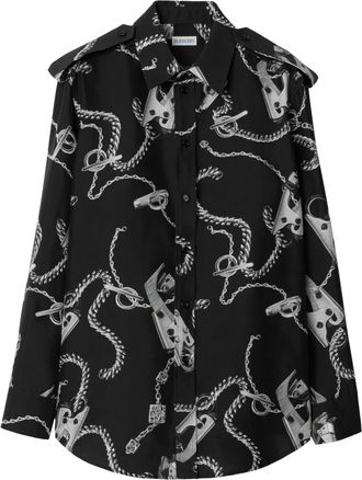 Burberry Womens Silk Graphic Print Shirt - Black - Size EU 38 (Womens)