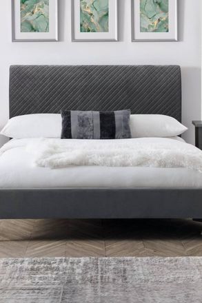 Julian Bowen Sanderson King Grey Velvet Quilted Headboard Bed