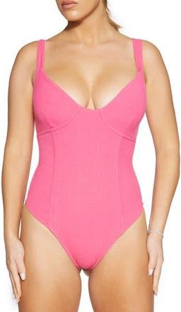 Naked Wardrobe Faux Bustier Ribbed Bodysuit in Raspberry at Nordstrom Rack, Size X-Small