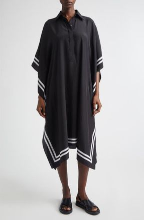 Michael Kors Stripe Border Silk Caftan Shirtdress in Black/Optic White at Nordstrom, Size X-Small