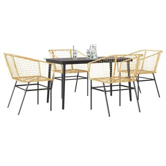 Berkfield Home 5 Piece Garden Dining Set Brown Poly Rattan Glass
