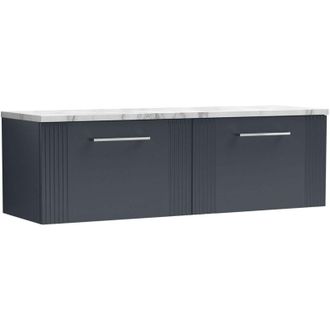 Nuie Nuie - Deco Wall Hung 2-Drawer Vanity Unit with Carrera Marble Worktop 1200mm Wide - Satin Anthracite