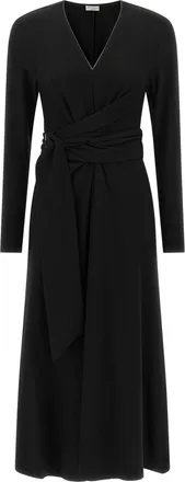 Brunello Cucinelli Black Virgin Wool Midi Womens Dress