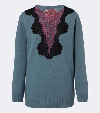 Valentino Lace-trimmed virgin wool sweater