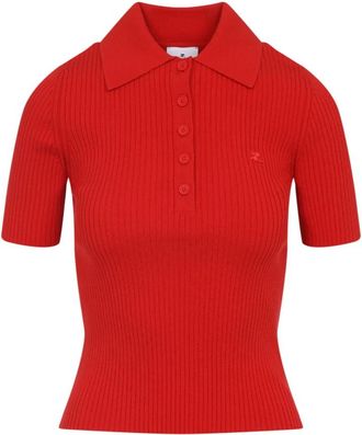 Courr&egrave;ges Signature Rib Knit Polo - Dames - Polos - Rood - S - Polyester - Tops