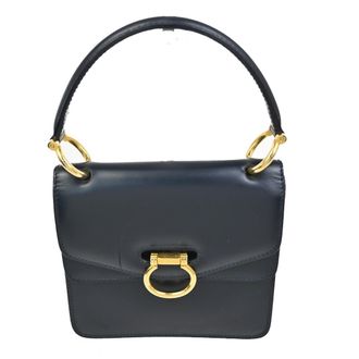 Celine Gancini Handbag Leather Navy Leather Handbag (Pre-Owned)