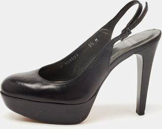 Stuart Weitzman Black Leather Platform Slingback Pumps