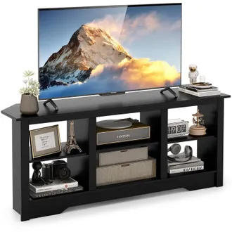 Costway Costway 147cm TV Stand for TVs up to 65 Inches Media Entertainment Center-Black in Black