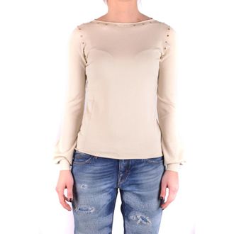 Twinset Gebreide truien met ronde hals - Dames - Ronde hals truien - Wit - M - Leer - Truien & Vesten