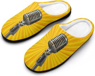 Generic Microphone Ray Background Funny Mens Cotton Slippers Soft Non-Slip Rubber Sole House Slipper Indoor Outdoor