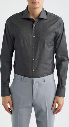 Zanella Bassano Tailored Fit Solid Stretch Cotton Twill Dress Shirt in Charcoal at Nordstrom, Size Xx-Large