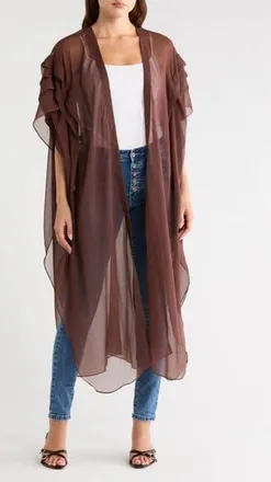 BCBGeneration Solid Pleated Chiffon Duster in Brown at Nordstrom Rack
