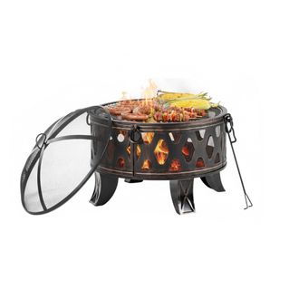 Relaxdays Relaxdays Brasero, &Oslash;66 Cm, Con Parrilla, Protector Chispas & Atizador, Hoguera De Jard&iacute;n, Cesta Para Fuego, Negro/bronce
