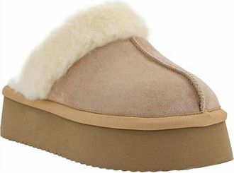 Corkys Footwear Womens Cuddle Up Faux Suede Platform Slipper In Camel