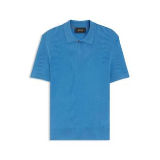 BOSS Silk knit polo with ribbed texture