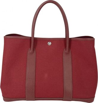 Herm&egrave;s Bordeaux Pink Purple Canvas Leather Handbag Tote Bag (Pre-Owned)