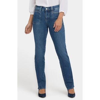 NYDJ Marilyn High Waist Patch Pocket Straight Leg Jeans in Lake Notre Dame at Nordstrom Rack, Size 12